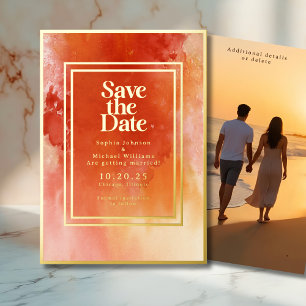 Watercolor Save the Date Photo Orange Beachy