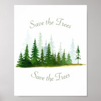  Watercolor Save The Trees Forest Poster 