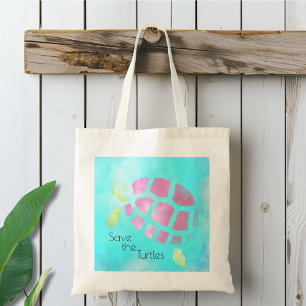 Watercolor Save the Turtles Tote Bag