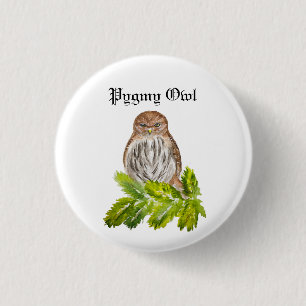 Watercolor Saw Whet Cute Little Owls 3 Cm Round Badge