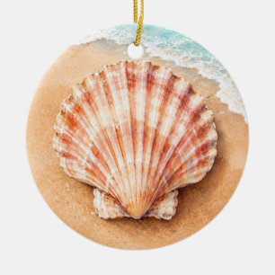 Watercolor Scallop Shell on the Beach Ceramic Tree Decoration