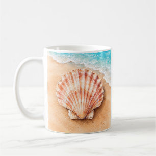Watercolor Scallop Shell on the Beach Coffee Mug