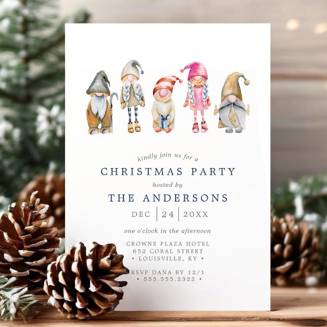 Watercolor Scandinavian Elf Gnomes Christmas Party Invitation (Creator Uploaded)