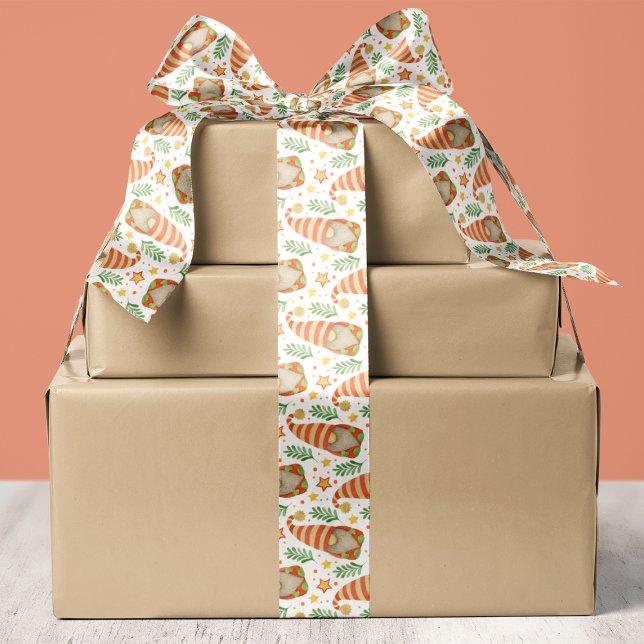 Watercolor Scandinavian Gnome Christmas Satin Ribbon (Creator Uploaded)