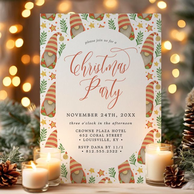 Watercolor Scandinavian Gnome Cute Christmas Party Invitation (Creator Uploaded)