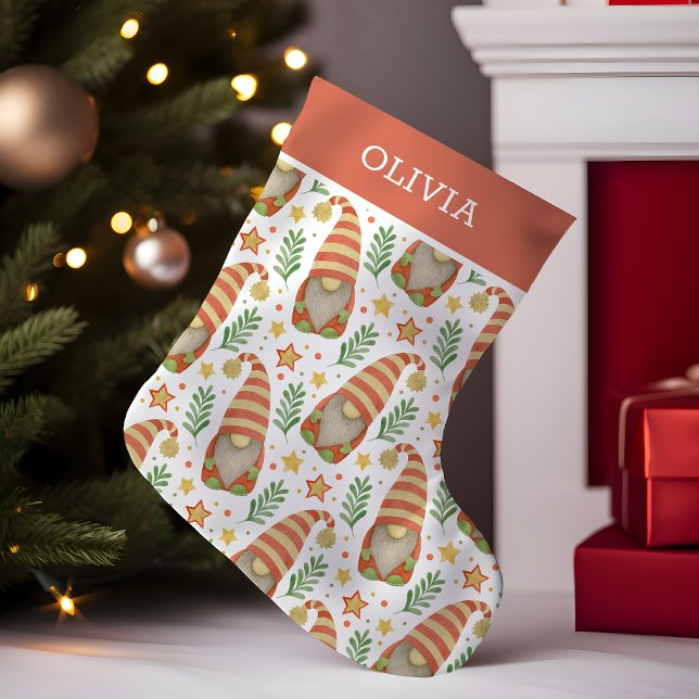 Watercolor Scandinavian Gnome Cute Christmas Small Christmas Stocking (Creator Uploaded)