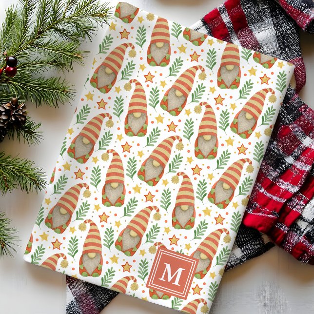 Watercolor Scandinavian Gnome Monogram Christmas Tea Towel (Creator Uploaded)