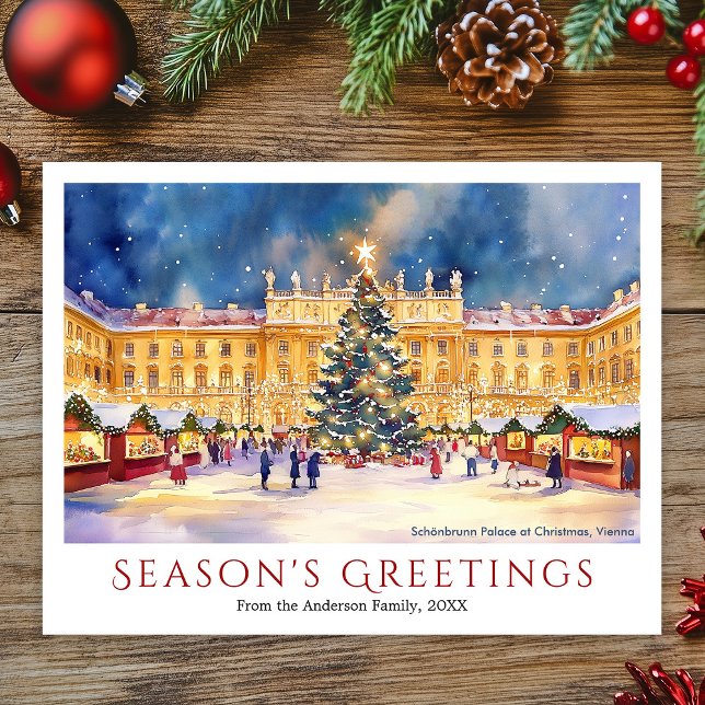 Watercolor Schönbrunn Palace at Christmas Vienna Holiday Postcard (Watercolor Schönbrunn Palace at Christmas Vienna Holiday Postcard)