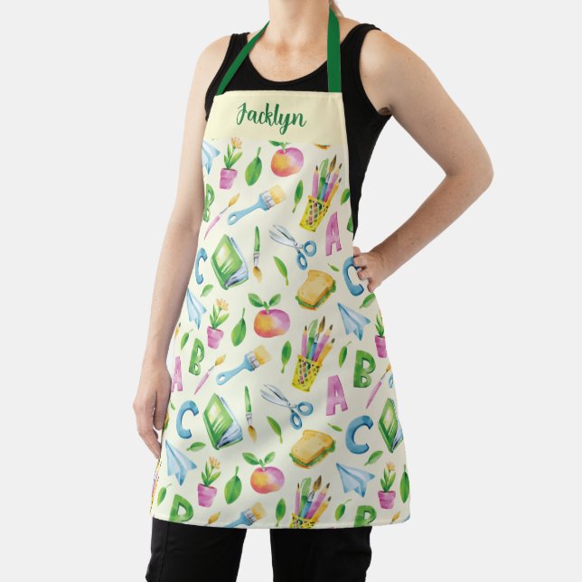 Watercolor School Art Teacher Design Apron (Insitu)