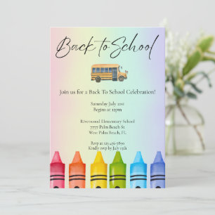 Watercolor School Bus Rainbow Back to School  Invitation