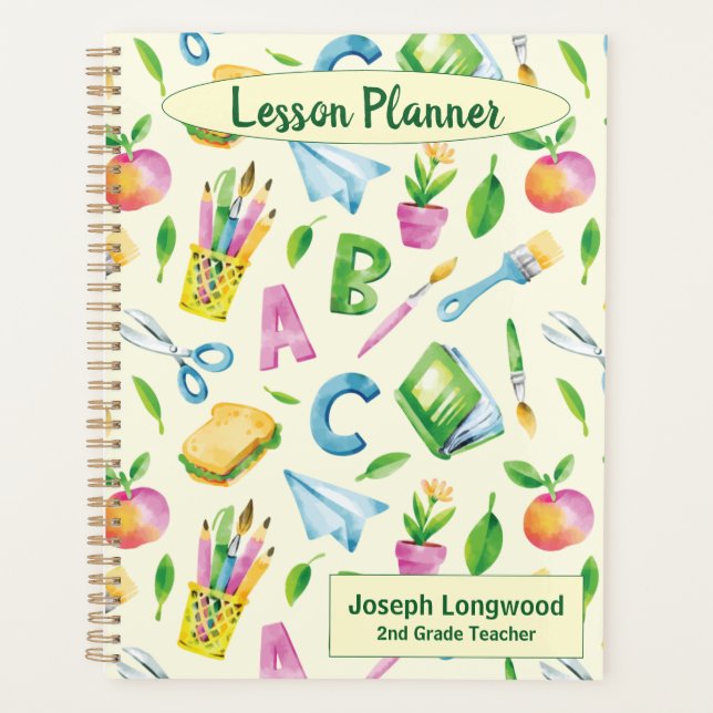 Watercolor School Supplies Art for Teachers Planner (Front)