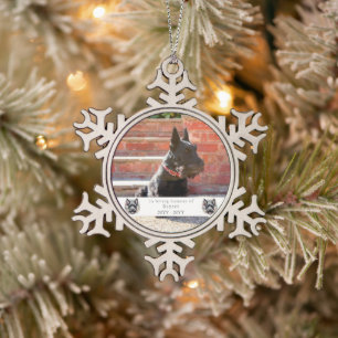 Watercolor Scottie and Floral Wreath Memorial Snowflake Pewter Christmas Ornament