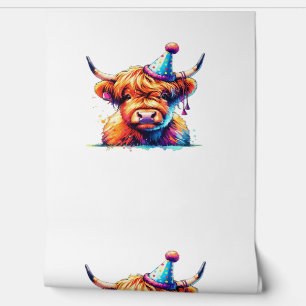 Watercolor Scottish Highland Cow Birthday Essentia Wallpaper