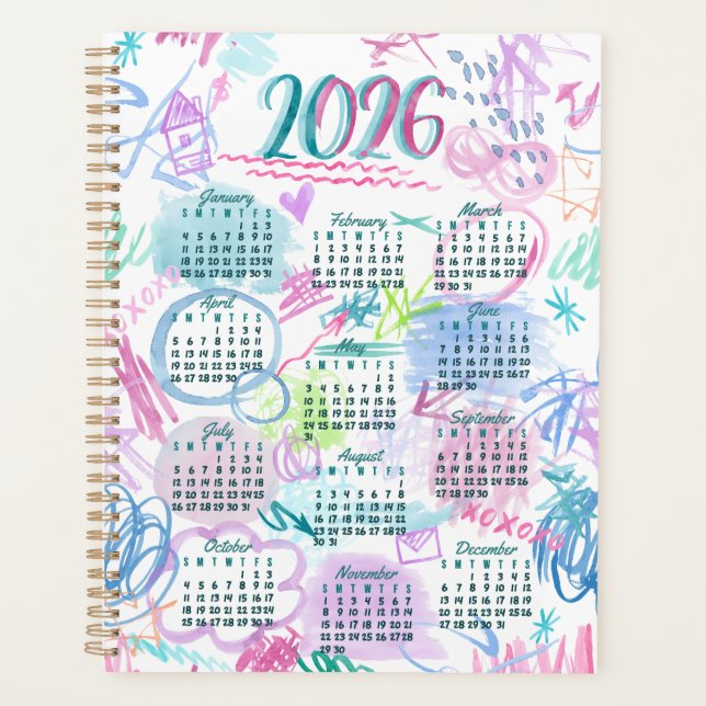 Watercolor scribbles calendar  planner (Front)