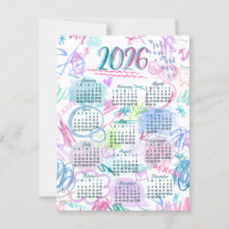 Watercolor scribbles calendar postcard