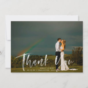 Watercolor Script 2 Photo Wedding Thank You Card
