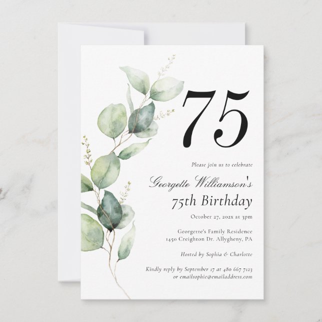 Watercolor Script 75th Birthday Invitation (Front)