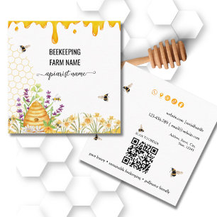 Watercolor Script BeeKeeper Honey Apairist Square Business Card
