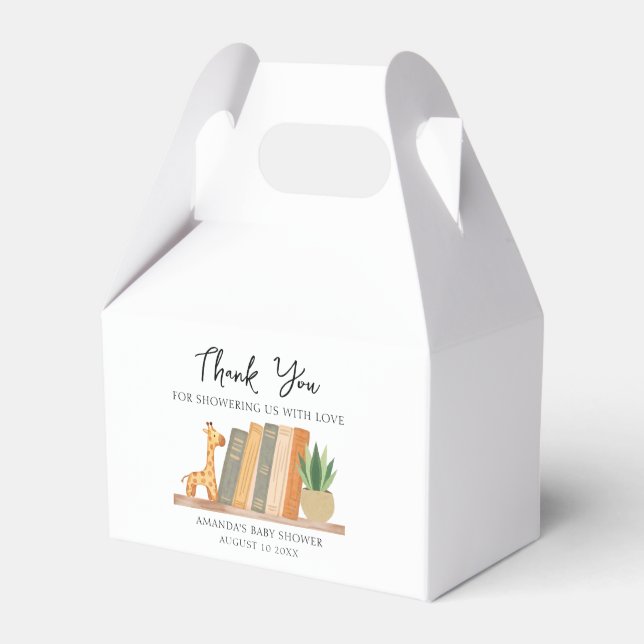 Watercolor Script Bookshelf Baby Shower Thank You Favour Box (Front Side)
