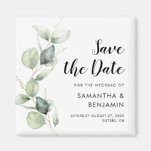 Watercolor Script Botanical Wedding Save the Date Magnet