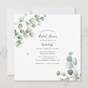 Watercolor Script Elegant Eucalyptus Bridal Shower Invitation