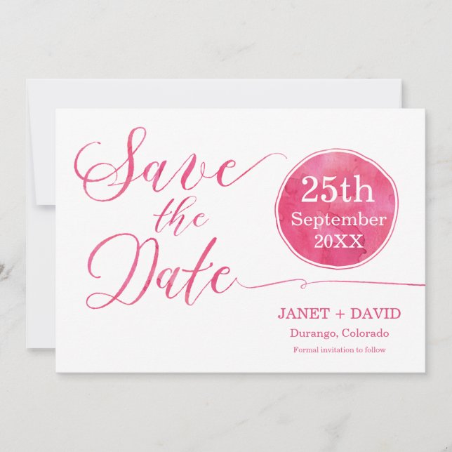 Watercolor Script Pink Save The Date (Front)