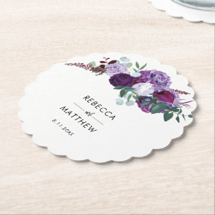 Watercolor Script Wedding Favour Floral Paper Coaster