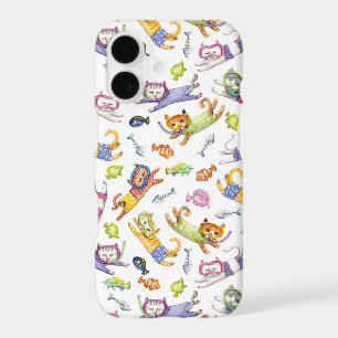 Watercolor Scuba Diving Cats Pattern