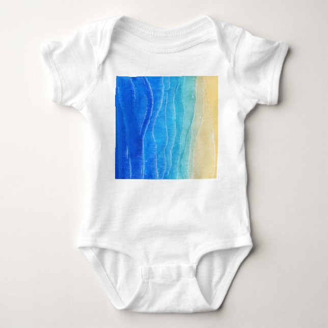 Watercolor sea and beach view. baby bodysuit (Front)