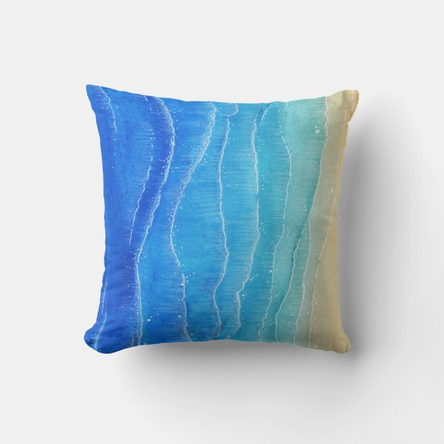 Watercolor sea and beach view. cushion (Front)