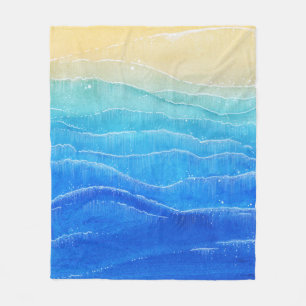 Watercolor sea and beach view. fleece blanket