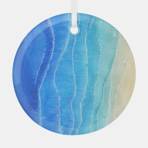 Watercolor sea and beach view. glass tree decoration