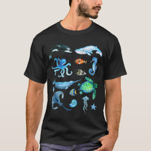 Watercolor Sea Animals Kids Ocean Wildlife Marine T-Shirt