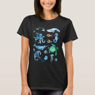 Watercolor Sea Animals Kids Ocean Wildlife Marine  T-Shirt