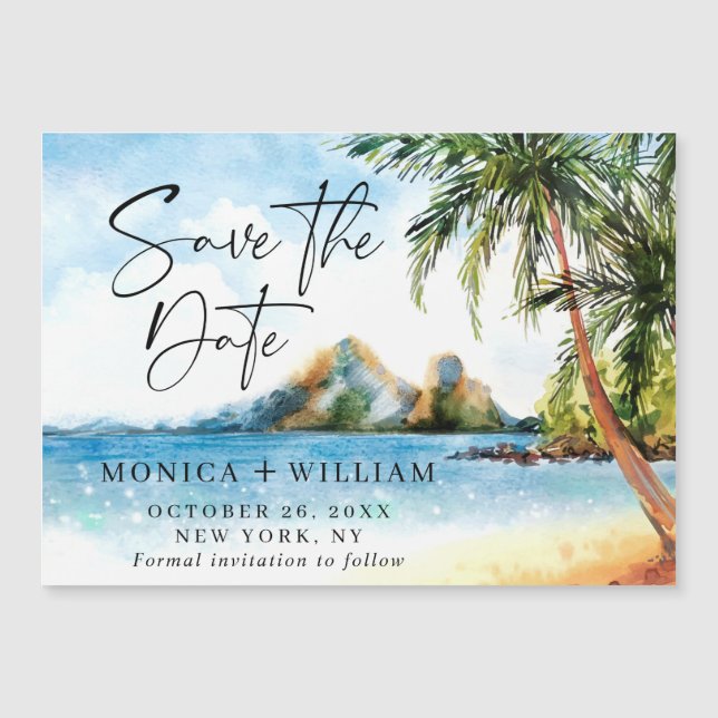 Watercolor Sea Beach Save the Date Magnetic Card (Front)