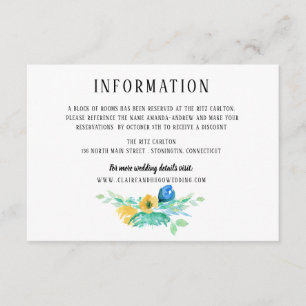 Watercolor Sea Blue Floral Wedding Information Enclosure Card