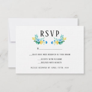 Watercolor Sea Blue Floral Wedding RSVP Card