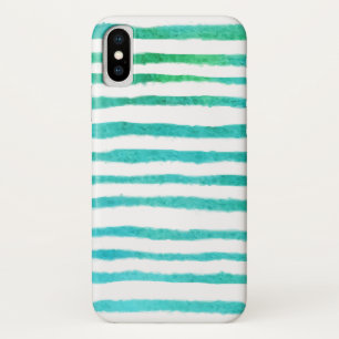 Watercolor sea blue green striped pattern iPhone x case