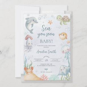 Watercolor Sea Creatures Baby Shower Invitation