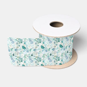 Watercolor Sea Glass Pebble Pattern in Soft Aqua B Satin Ribbon