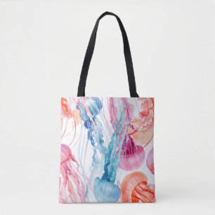 Watercolor Sea Life: Bubbles & Jellyfish Tote Bag