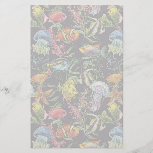 Watercolor Sea Life Pattern 1 Stationery (Front)