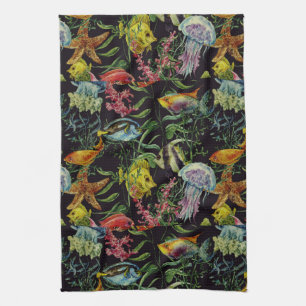 Watercolor Sea Life Pattern 1 Tea Towel
