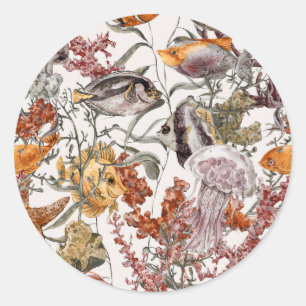 Watercolor Sea Life Pattern 2 Classic Round Sticker