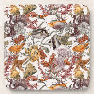 Watercolor Sea Life Pattern 2 Coaster