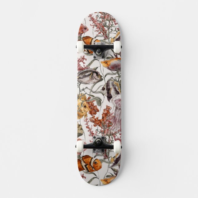 Watercolor Sea Life Pattern 2 Skateboard (Front)