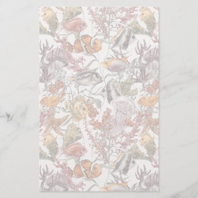 Watercolor Sea Life Pattern 2 Stationery (Front)