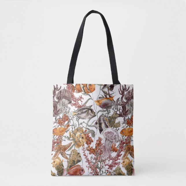 Watercolor Sea Life Pattern 2 Tote Bag (Front)