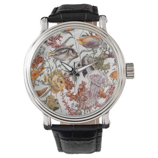 Watercolor Sea Life Pattern 2 Watch (Front)