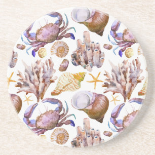 Watercolor Sea Life Pattern 4 Coaster